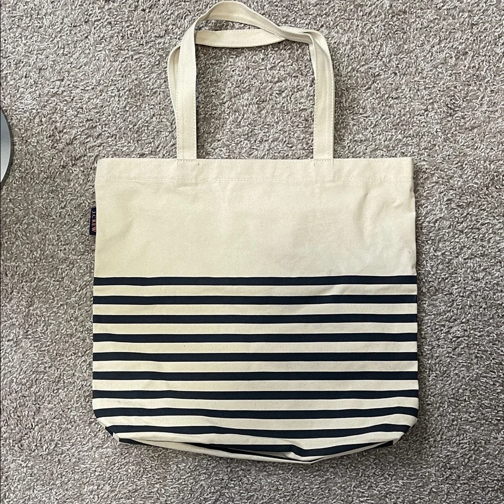 NWT J.Crew Striped Canvas Tote Bag - Picture 1 of 8